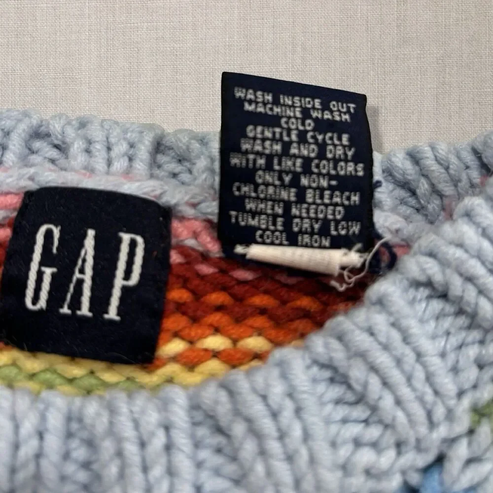 GAP Kids Vintage 90s Rainbow Stripe Knit Sweater Wool Blend Girls 5-6